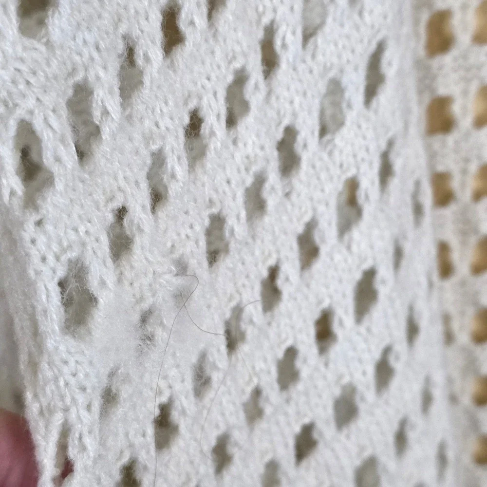 White Open Knit crochet coastal boho prarie Maxi Cardigan‎ Duster Coverup XXL